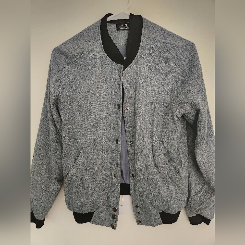 Lucca Wildfang bomber shirt in blue Small